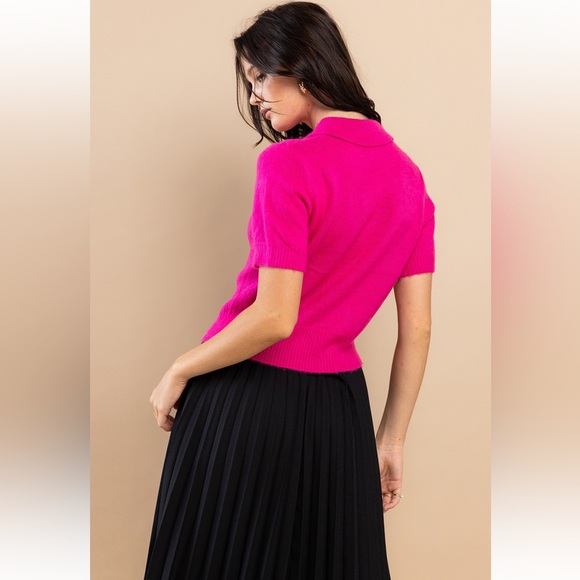 29 Soft Angora Knit Short Sleeve Sweater Top - Picture 4 of 5